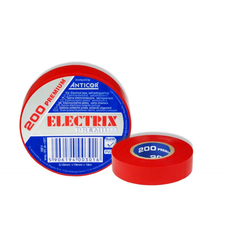 Taśma izolacyjna ELECTRIX PREMIUM 200 czerwona 25mm x 18m