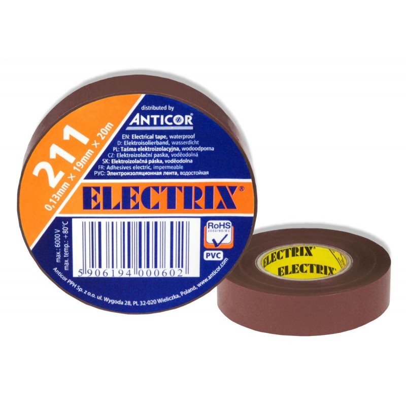 Taśma izolacyjna ELECTRIX 211 PCV brązowa 19mm x 20m