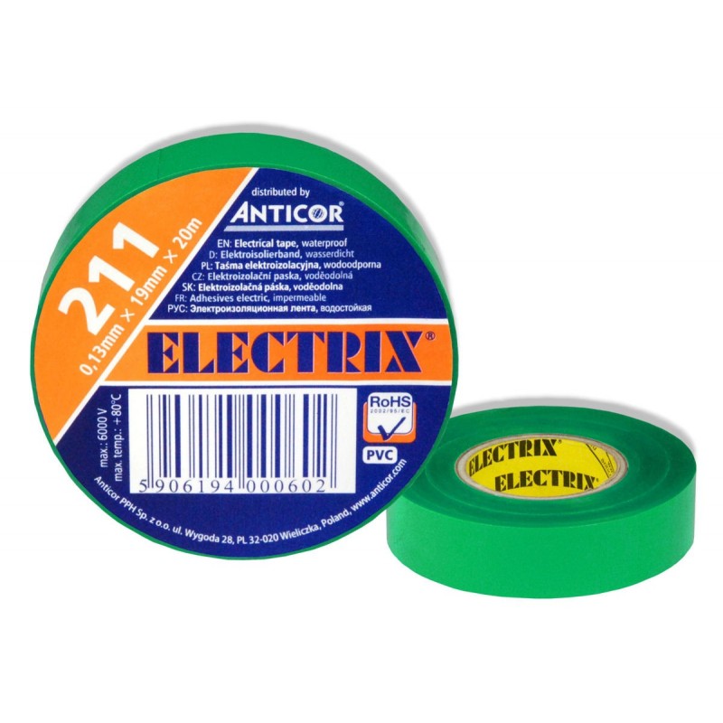 Taśma izolacyjna ELECTRIX 211 PCV zielona 15mm x 10m