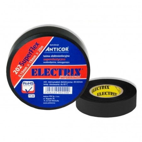 Taśma izolacyjna ELECTRIX SuperFlex 202 czarna 19mm x 20m