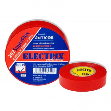 Taśma izolacyjna ELECTRIX SuperFlex 202 czerwona 19mm x 20m