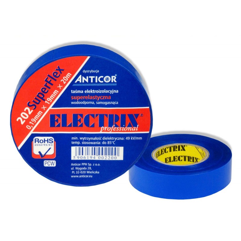 Taśma izolacyjna ELECTRIX SuperFlex 202 niebieska 19mm x 20m 