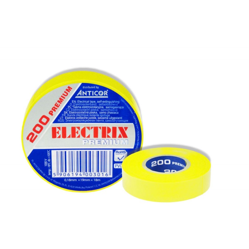 Taśma izolacyjna ELECTRIX PREMIUM 200 żółta 19mm x 18m
