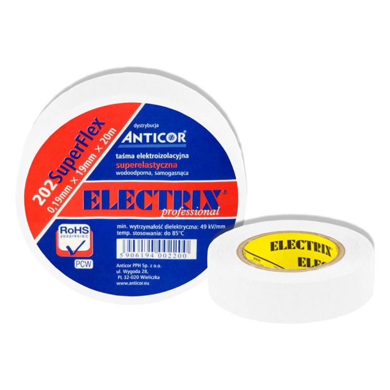 Taśma izolacyjna ELECTRIX SuperFlex 202 żółta 9mm x 20m