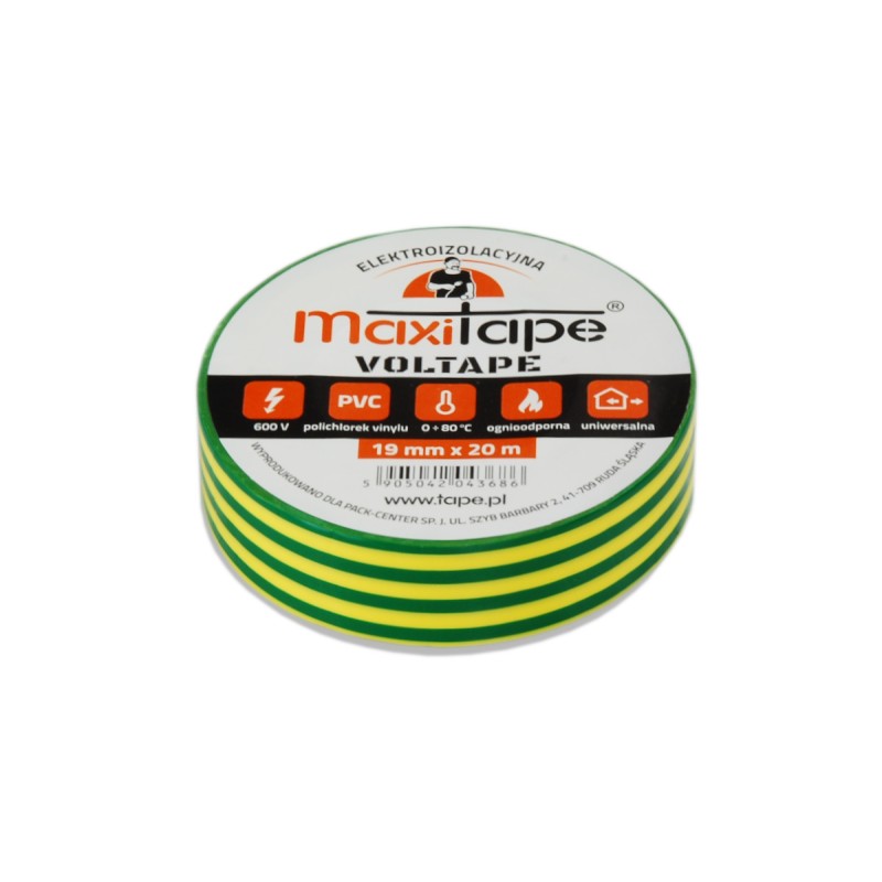 Taśma izolacyjna VOLTape PVC żółto-zielona 19mm x 20m