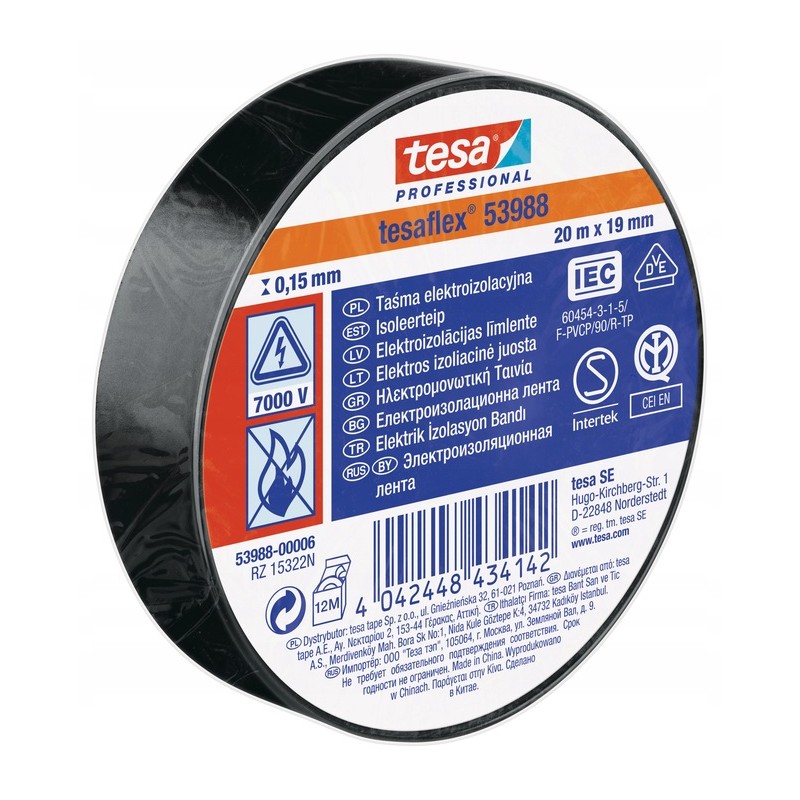 Taśma izolacyjna Tesa Tesaflex czarna 19mm x 20m