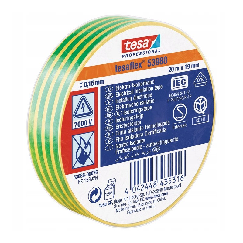 Taśma izolacyjna Tesa Tesaflex żółto-zielona 19mm x 20m