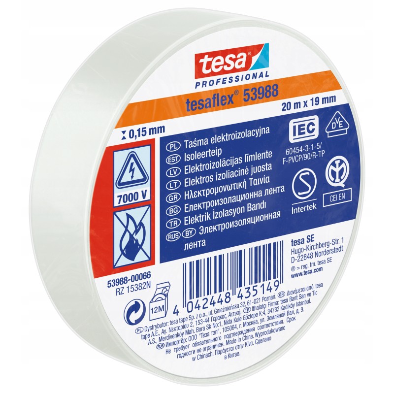 Taśma izolacyjna Tesa Tesaflex biała 19mm x 20m
