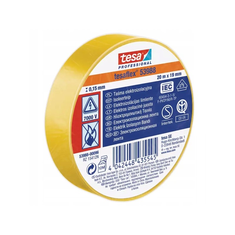 Taśma izolacyjna Tesa Tesaflex żółta 19mm x 20m